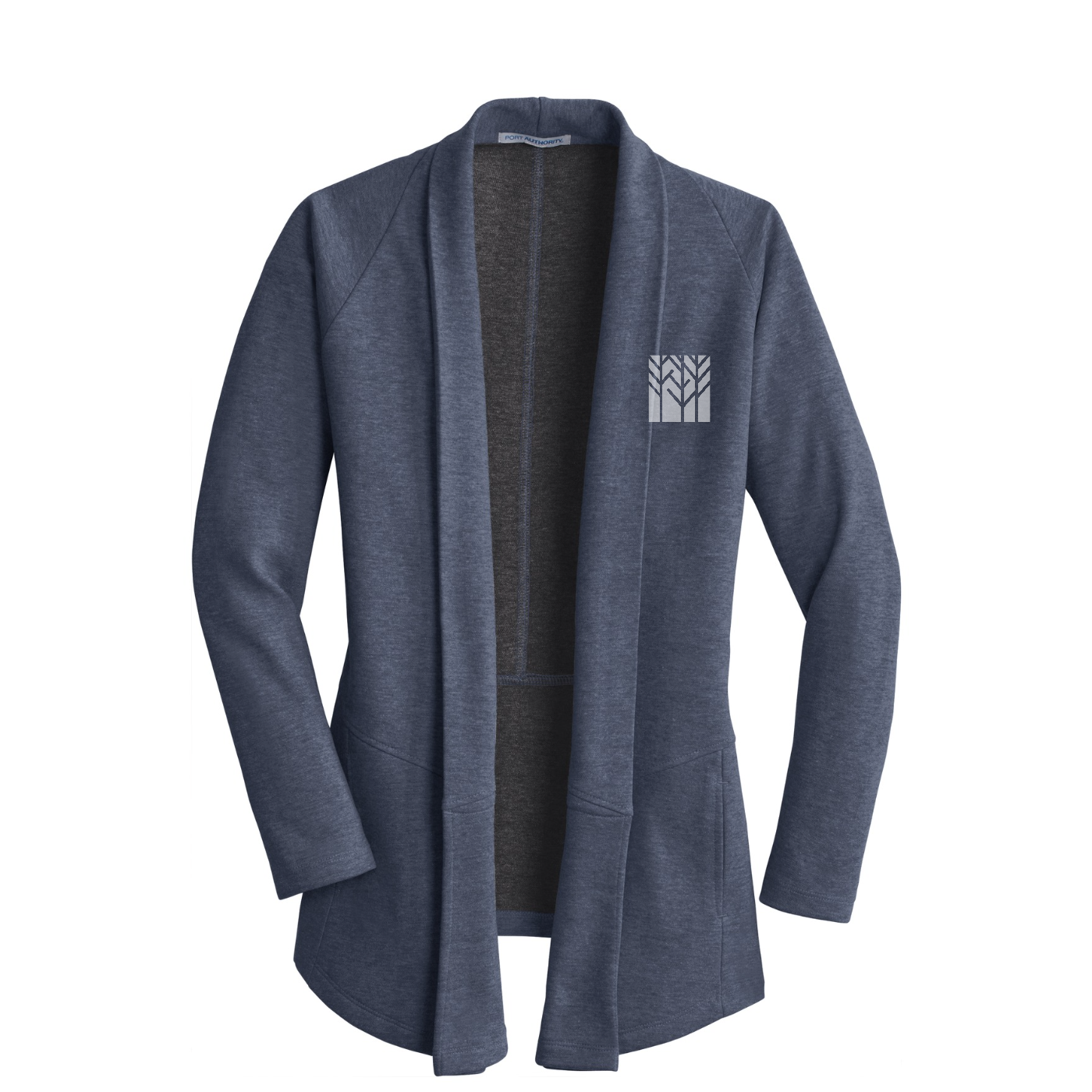Port Authority Women's Interlock Cardigan — Estate Blue Heather/ Charcoal Heather
