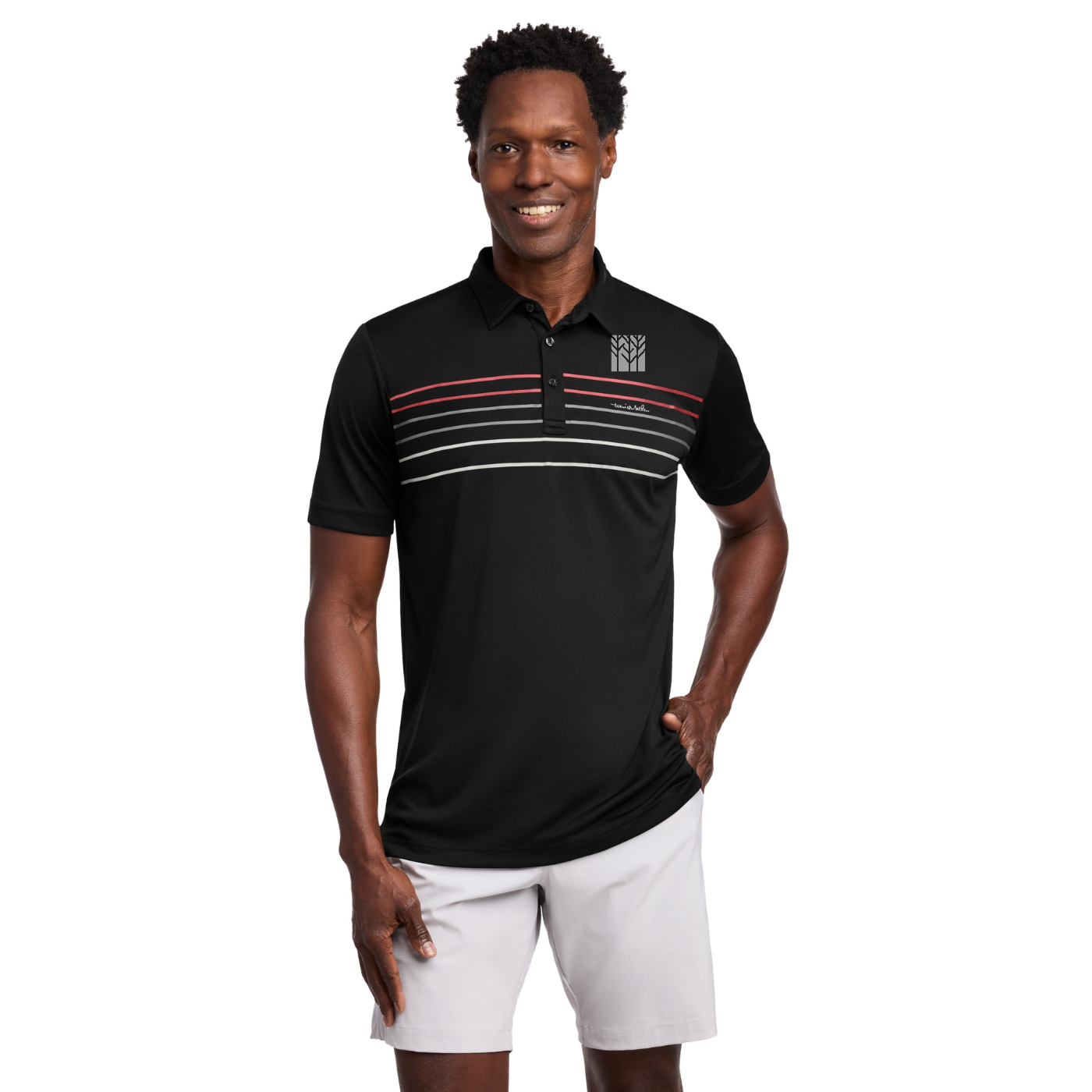 TravisMathew Coto Performance Chest Stripe Polo — model
