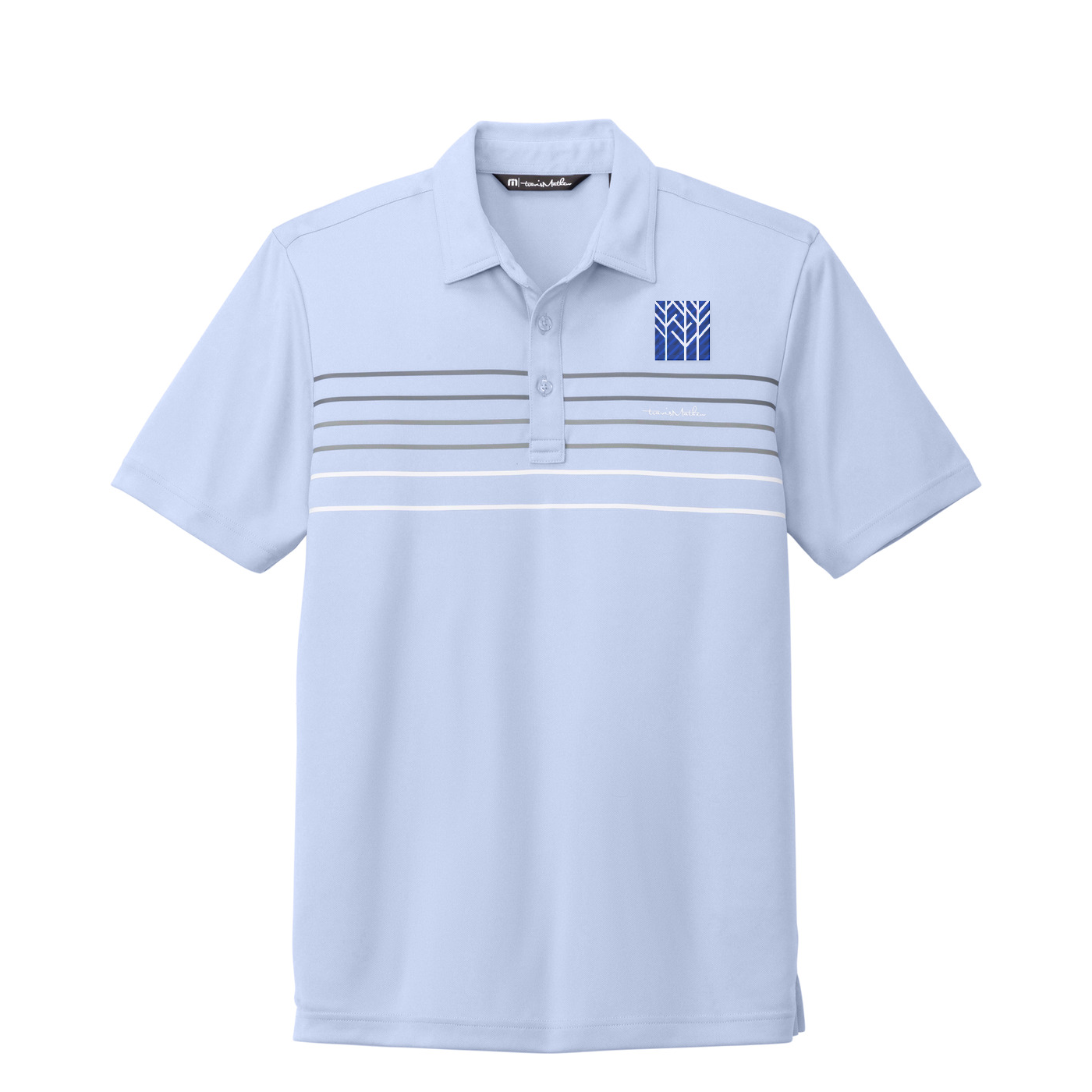 TravisMathew Coto Performance Chest Stripe Polo — Kentucky Blue Heather