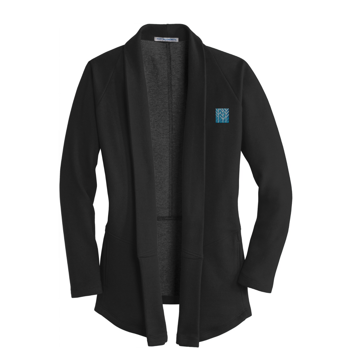 Port Authority Women's Interlock Cardigan — Deep Black/ Charcoal Heather