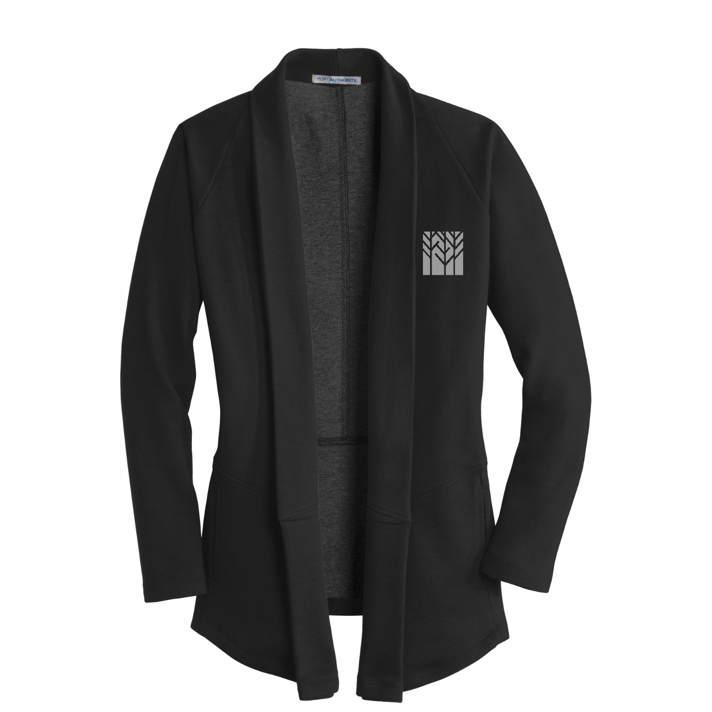 Port Authority Women's Interlock Cardigan — Deep Black/ Charcoal Heather