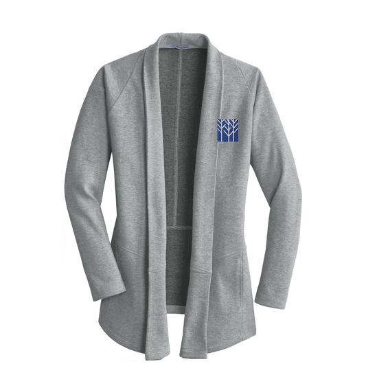 Port Authority Women's Interlock Cardigan — Medium Heather Grey/ Charcoal Heather