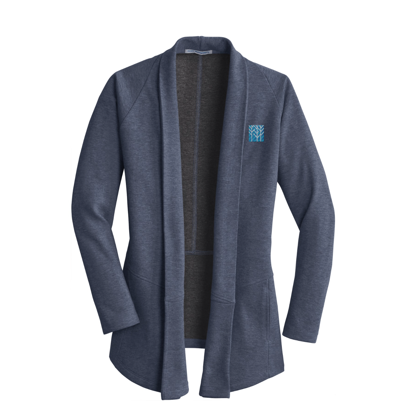 Port Authority Women's Interlock Cardigan — Estate Blue Heather/ Charcoal Heather